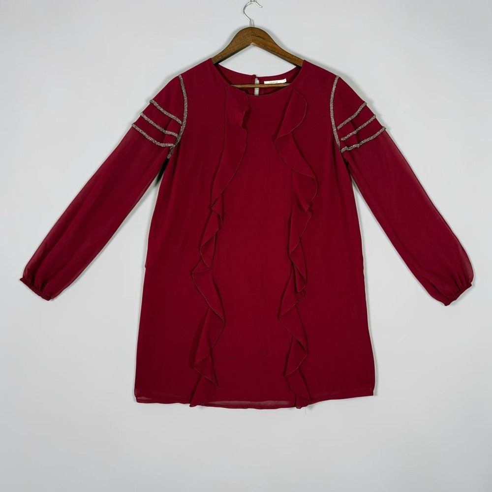 Tularosa Beaded Shoulder Bowie Sleeve Wine Colored Dress Size Small EUC